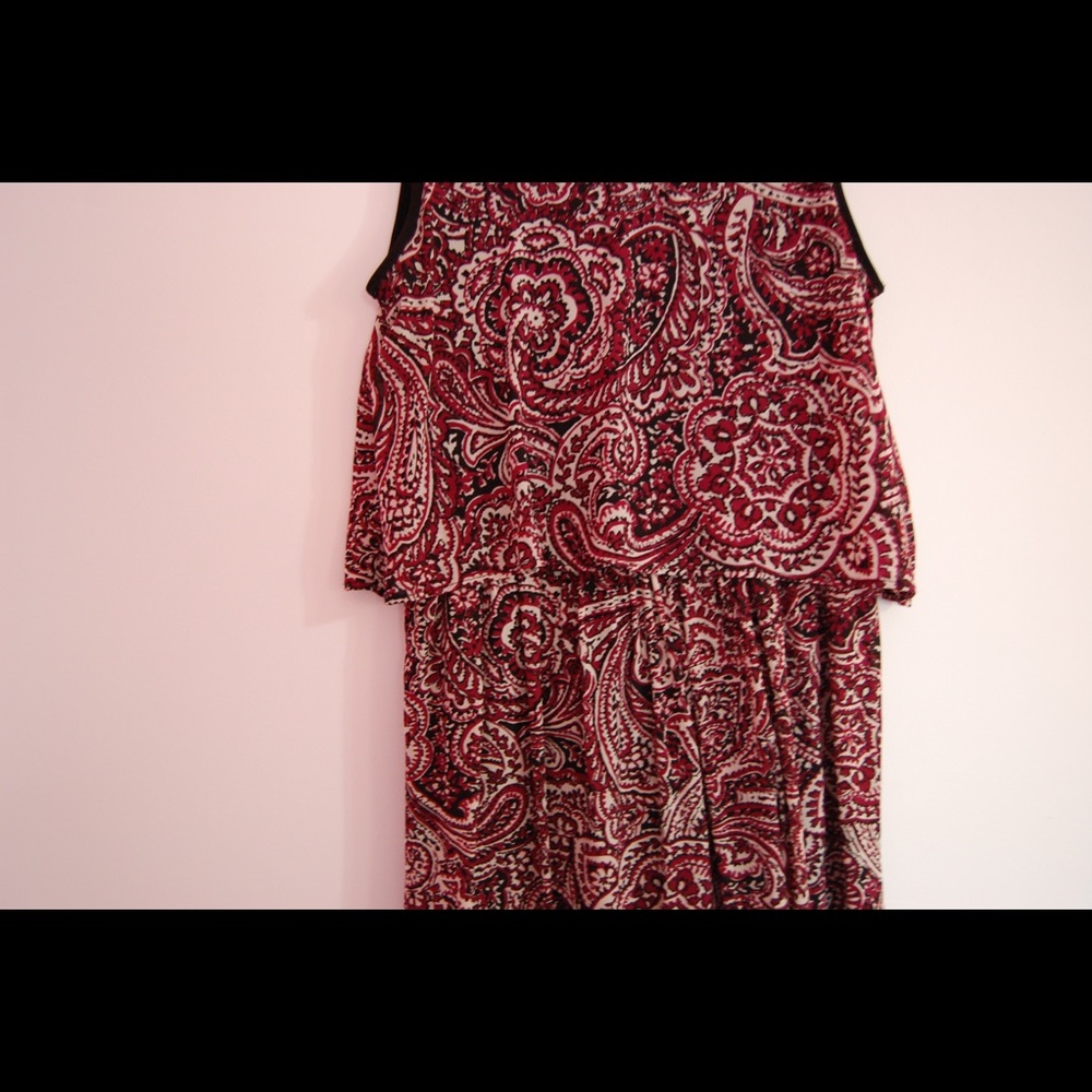 Loft Paisley Floral Sleeveless Tiered Red Dress - Picture 6 of 7